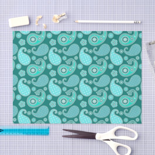 Paisley-patroon, Turquoise, Aqua en White Tissuepapier (Craft)