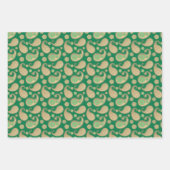 Paisley patroon, Zacht Goud op Bruin, Groen & Roze Inpakpapier Vel (Voorkant 2)