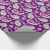 Paisley-patroon, zilver grijs / grijs op diep Paar Cadeaupapier (Hoek)