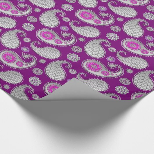 Paisley-patroon, zilver grijs / grijs op diep Paar Cadeaupapier (Hoek)