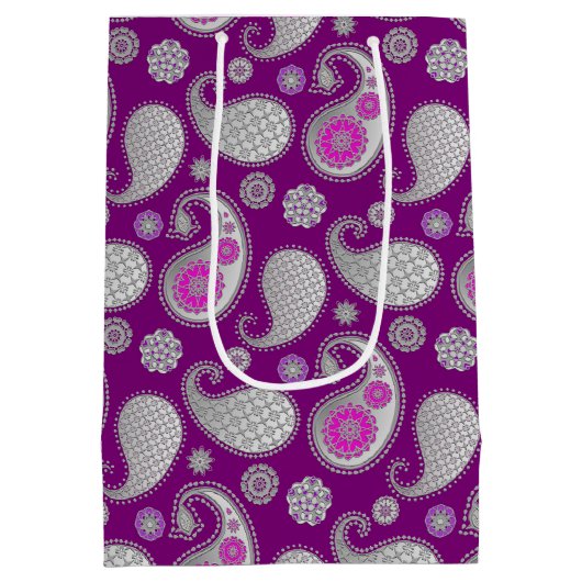 Paisley-patroon, zilver grijs / grijs op diep Paar Medium Cadeauzakje (Achterkant)