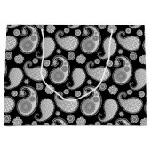 Paisley-patroon, zilver grijs / grijs op zwart groot cadeauzakje (Voorkant)