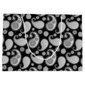 Paisley-patroon, zilver grijs / grijs op zwart groot cadeauzakje (Achterkant)