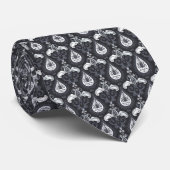 Paisley Patroon Zwart en Wit Monochrome Stropdas (Opgerold)