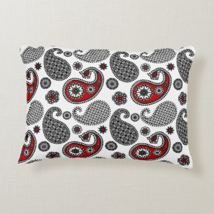 Paisley-patroon, zwart, wit en rood accent kussen