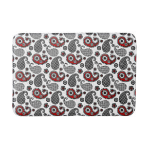 Paisley-patroon, zwart, wit en rood badmat
