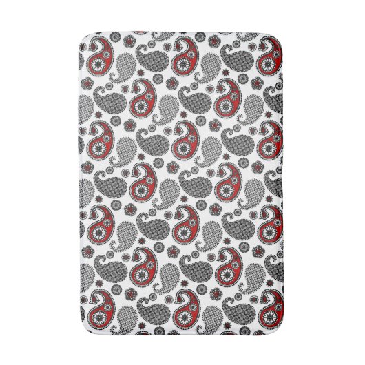 Paisley-patroon, zwart, wit en rood badmat (Voorkant Verticaal)