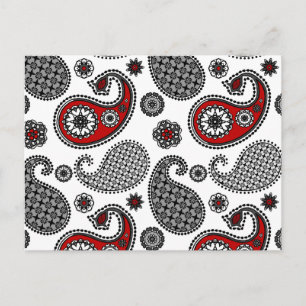 Paisley-patroon, zwart, wit en rood briefkaart