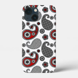Paisley-patroon, zwart, wit en rood iPhone 13 mini hoesje