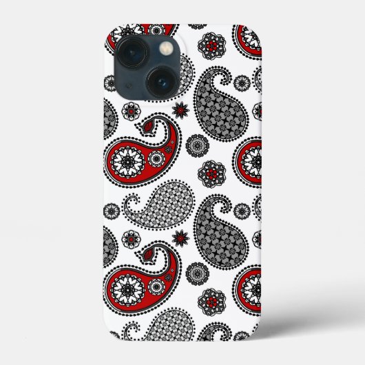 Paisley-patroon, zwart, wit en rood Case-Mate iPhone case (Achterkant)