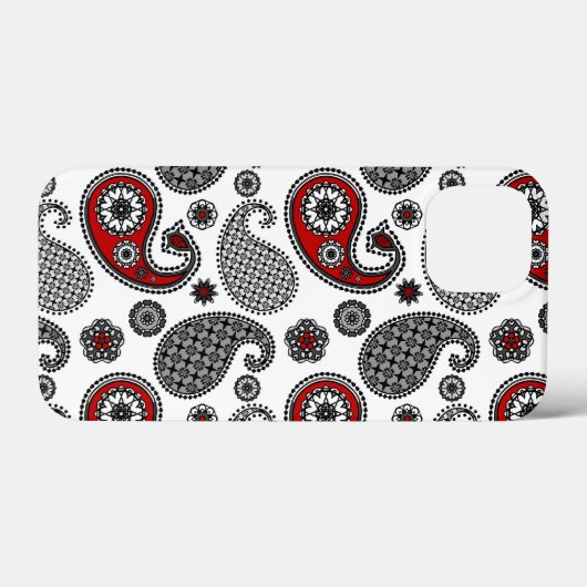 Paisley-patroon, zwart, wit en rood Case-Mate iPhone case (Achterkant (horizontaal))