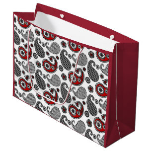 Paisley-patroon, zwart, wit en rood large cadeautasje