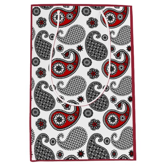 Paisley-patroon, zwart, wit en rood medium cadeauzakje (Voorkant)