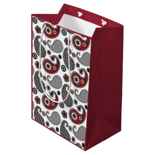 Paisley-patroon, zwart, wit en rood medium cadeauzakje (Achterkant Gekanteld)