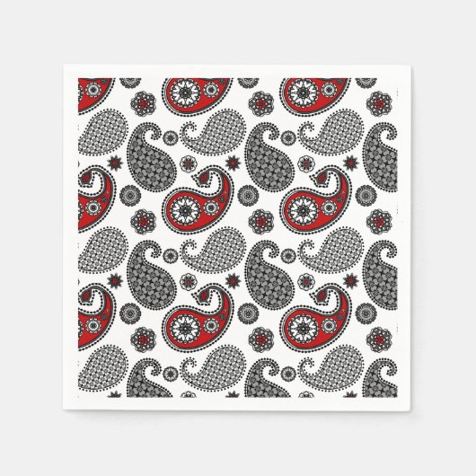 Paisley-patroon, zwart, wit en rood servetten (Voorkant)