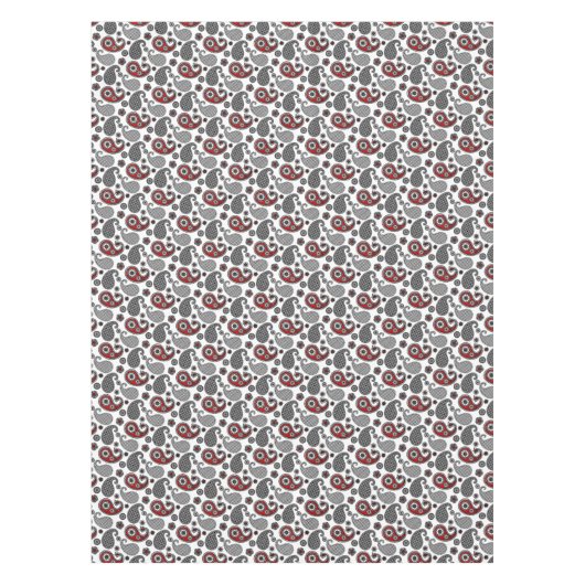 Paisley-patroon, zwart, wit en rood tafelkleed (Voorkant)