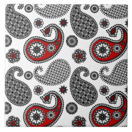 Paisley-patroon, zwart, wit en rood tegeltje