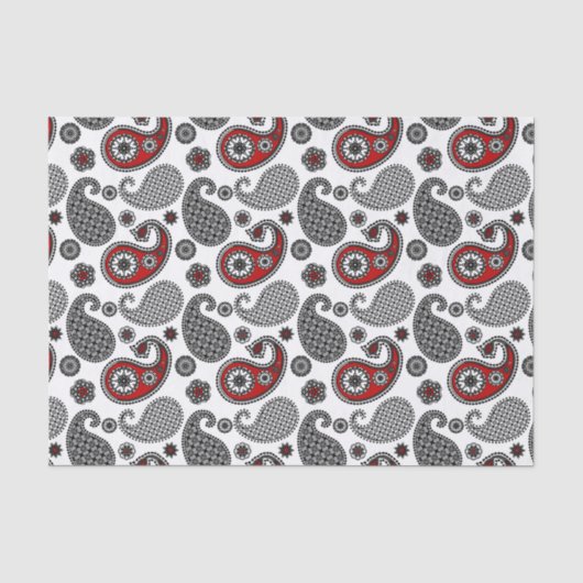 Paisley-patroon, zwart, wit en rood tissuepapier (Voorkant)