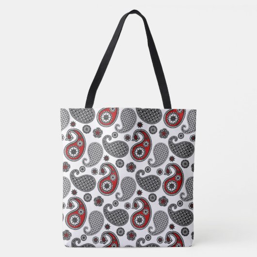 Paisley-patroon, zwart, wit en rood tote bag (Voorkant)