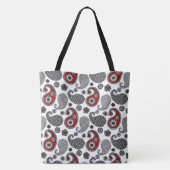 Paisley-patroon, zwart, wit en rood tote bag (Achterkant)