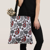 Paisley-patroon, zwart, wit en rood tote bag (Dichtbij)