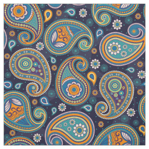 Paisley patroonblauw blauwgroen sinaasappel kleur stof