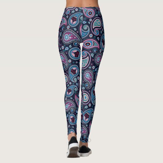 Paisley patroonblauw paarse elegante yogabroek leggings (Achterkant)