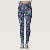 Paisley patroonblauw paarse elegante yogabroek leggings (Voorkant)
