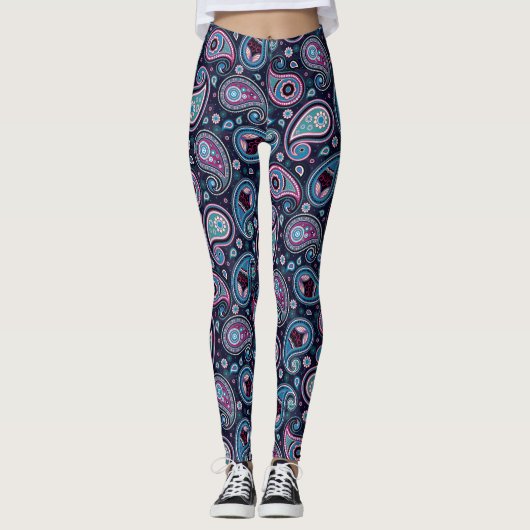 Paisley patroonblauw paarse elegante yogabroek leggings (Voorkant)