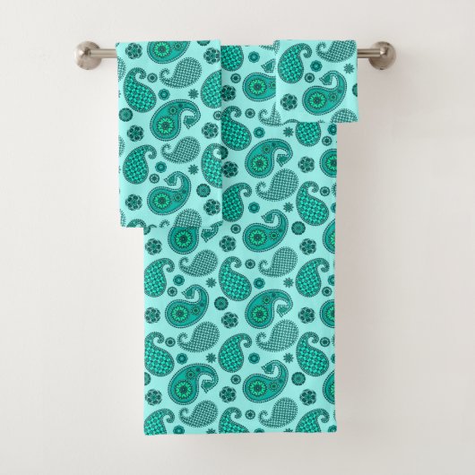 Paisley Pattern, Aqua en Turquoise Bad Handdoek (Insitu)