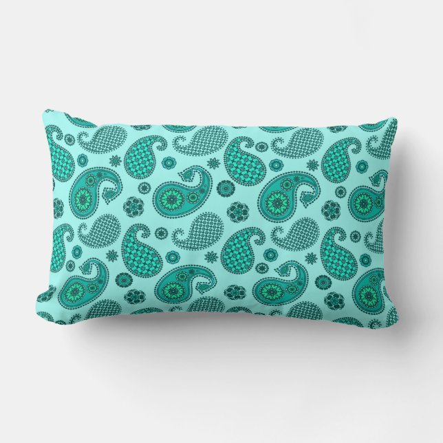 Paisley Pattern, Aqua en Turquoise Kussen (Voorkant)