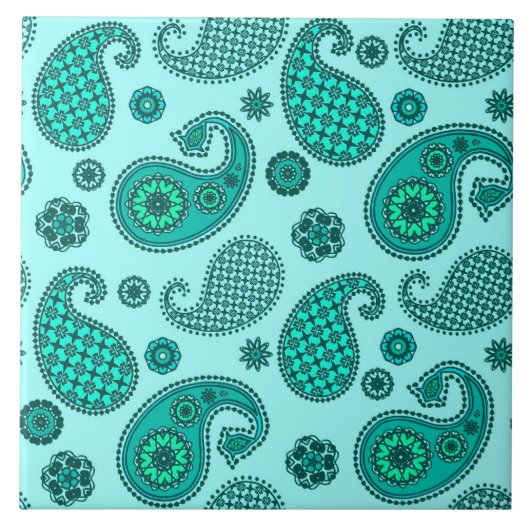Paisley Pattern, Aqua en Turquoise Tegeltje (Voorkant)