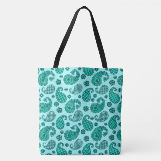 Paisley Pattern, Aqua en Turquoise Tote Bag (Voorkant)
