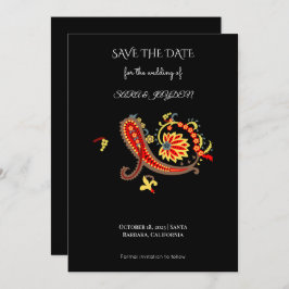 Paisley Pattern Art – Folk Floral Ornament Print Save The Date