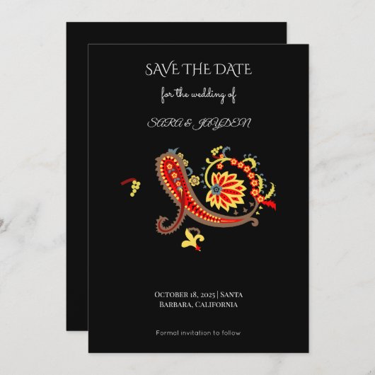Paisley Pattern Art – Folk Floral Ornament Print Save The Date (Voorkant / Achterkant)
