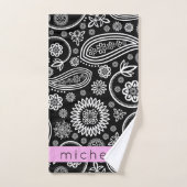Paisley Pattern, Black and White, Jouw naam Bad Handdoek (Handdoek)
