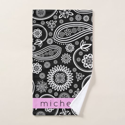 Paisley Pattern, Black and White, Jouw naam Bad Handdoek (Handdoek)