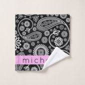 Paisley Pattern, Black and White, Jouw naam Bad Handdoek (Wasdoekje)