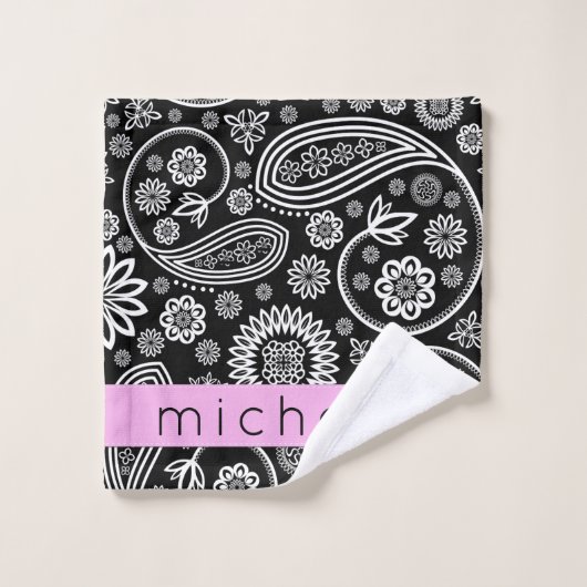Paisley Pattern, Black and White, Jouw naam Bad Handdoek (Wasdoekje)