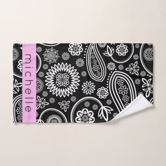 Paisley Pattern, Black and White, Jouw naam Bad Handdoek (Handdoek)