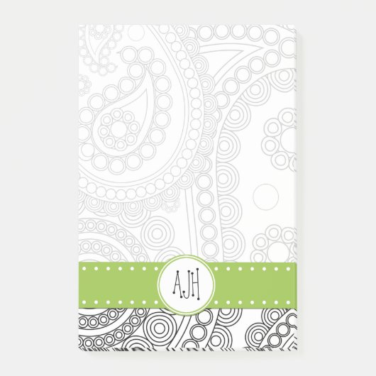 Paisley Pattern, Black and White, Monogram Post-it® Notes (Voorkant)