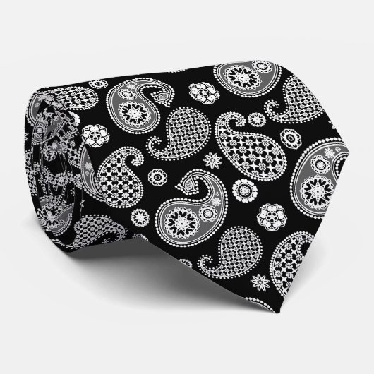 Paisley Pattern, Black and White Stropdas (Opgerold)