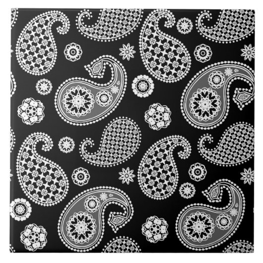 Paisley Pattern, Black and White Tegeltje (Voorkant)