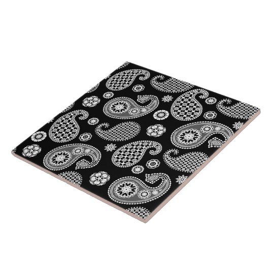 Paisley Pattern, Black and White Tegeltje (Zijkant)