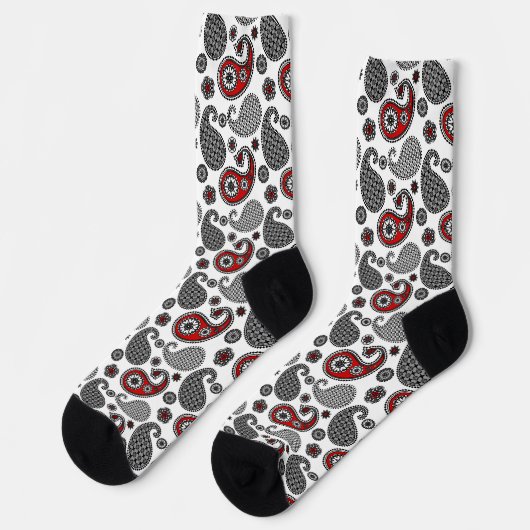 Paisley Pattern, Black, White and Red Sokken (Links)