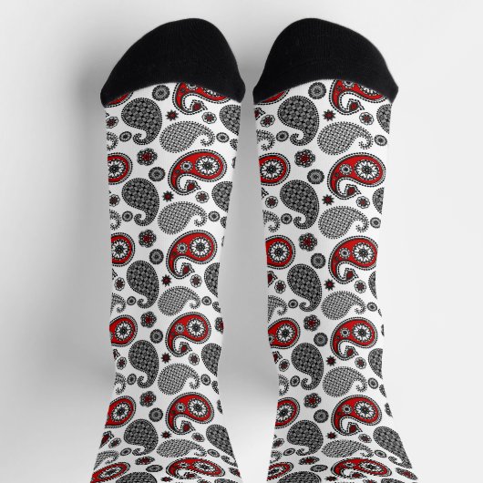 Paisley Pattern, Black, White and Red Sokken (Top)