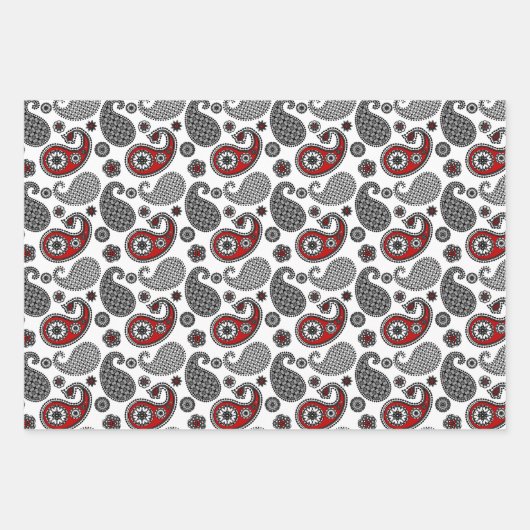 Paisley Pattern, Black, White en Red Inpakpapier Vel (Voorkant 2)