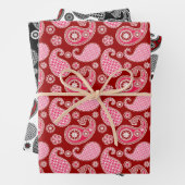 Paisley Pattern, Black, White en Red Inpakpapier Vel (In situ)