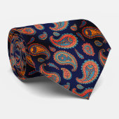 Paisley Pattern Blauw Sinaasappel Stropdas (Opgerold)
