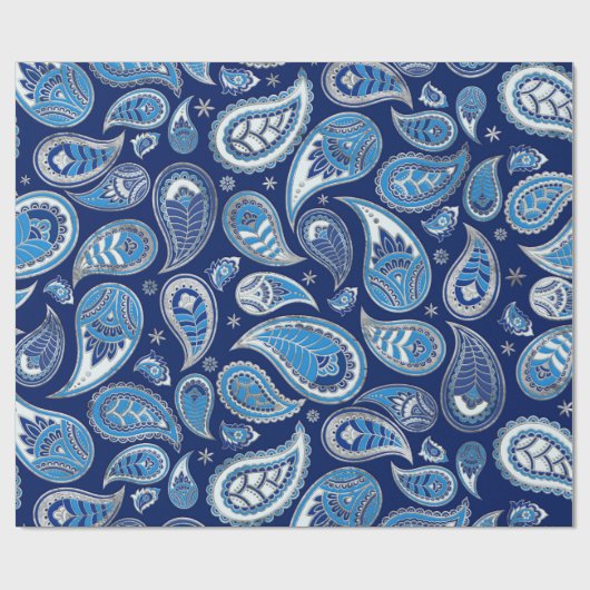 Paisley Pattern - Blue and Silver Cadeaupapier (Vlak)
